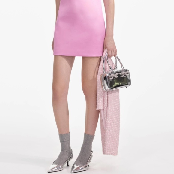 self-portrait Pink Pearl Trim Satin Mini Dress Size: US0 - MSRP $255 - NWT - Picture 6 of 9